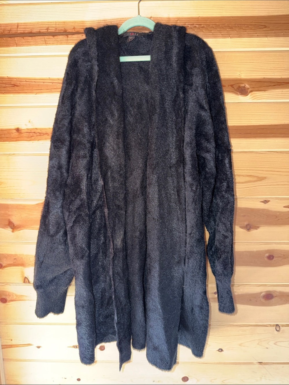 Cyrus Plush Hooded Open-Front Cardigan - Black